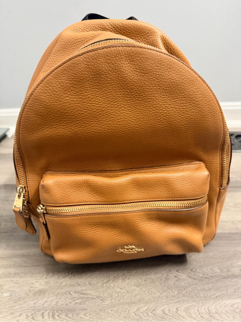 Coach Leather Backpack in Cognac Tan with Gold Hardware